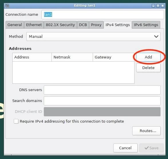 The address, mask, gateway, and DNS fields filled in