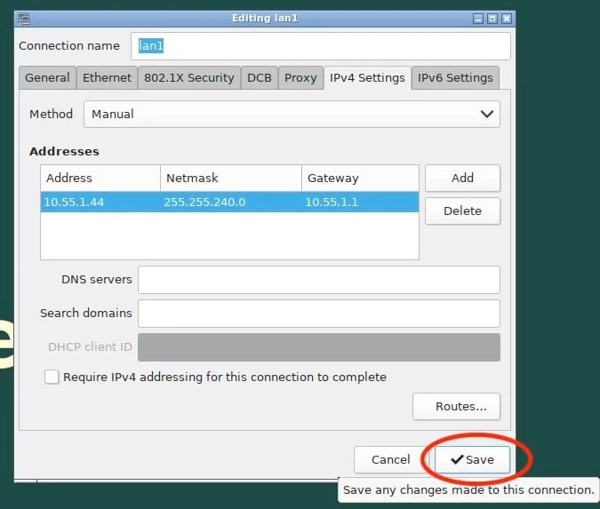The Save button of the connection editor